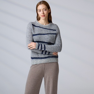 Suéter de Lana Premium para Mujer, Estilo Casual, Cuello Redondo, Diseño Vintage a Rayas, Tejido de Mohair Personalizado - Product Image 1