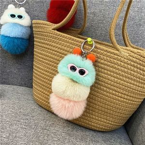 Cute Plush Caterpillar Keychain Rabbit Fur Caterpillar Plush Animal <b>Key</b> <b>Chains</b> with Sunglasses - Product Image 4