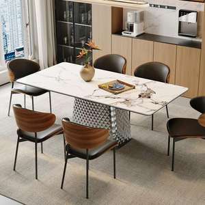 Ensemble <span class=keywords><strong>de</strong></span> <span class=keywords><strong>table</strong></span> et <span class=keywords><strong>de</strong></span> chaises <span class=keywords><strong>de</strong></span> salle à manger rectangulaire moderne <span class=keywords><strong>de</strong></span> luxe <span class=keywords><strong>avec</strong></span> <span class=keywords><strong>plateau</strong></span> en marbre, 4/6 places, structure en acier inoxydable, meubles <span class=keywords><strong>de</strong></span> salle à manger pour la maison - Product Image 2