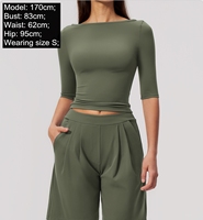 Set Yoga Wanita Terbaru Slim Fit Atasan Lengan Setengah Panjang Celana Pendek Olahraga Pinggang Tinggi Model Kaki Lebar Bahan Stretch Lembut untuk Fitness dan Lari