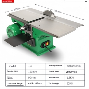 Plaina de Mesa Multifuncional para Marcenaria, Serra de Mesa Pequena e Furadeira de Bancada Três em Um – Máquina de Cortar e Plainar Elétrica 2.2Kw - Product Image 4