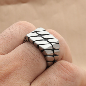 European American Style Titanium Steel <b>Ring</b> Geometric Retro Men's Punk Stainless Steel Rectangular Chain <b>Ring</b> 280625 - Product Image 4