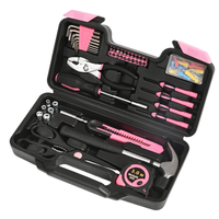 Ensemble d'outils pour femmes portable de 132 pièces, rose, pour la maison, multi-usages, boîte à outils de réparation ménagère