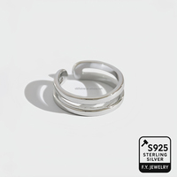 925 argent Sterling minimaliste moderne bande réglable Double ligne anneau ouvert bijoux pour femmes plaqué rhodium pour la fête de mariage