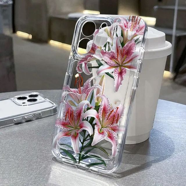 Transparents Flowers Shockproof Mobile Phone Cases for Iphone 17 Air 16 Plus Pro Max 15 14 13 12 11 X Anti-fall Protective Cover