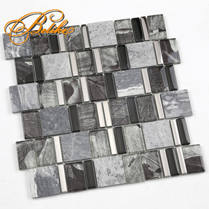 Glass Mosaic Tile Covering Exotic <strong>Grey</strong> Marble Contemporary Interior Features Back <strong>Splash</strong> Wall Bathroom <strong>Kitchen</strong> Elegant Design - Product Image 3