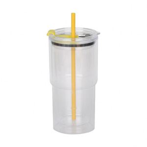 Stylish Clear Transparent 20oz <b>Plastic</b> Tumbler Double Wall with Lid <b>Straw</b> for Takeaway Delivery <b>Drink</b> - Product Image 1