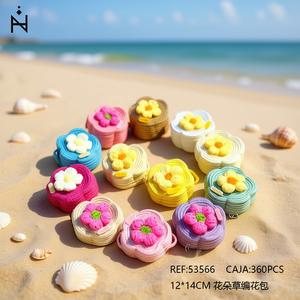 Borsa floreale in paglia intrecciata 12x14 cm per donna, accessorio moda estivo da spiaggia - Product Image 2