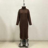 Robe longue en maille côtelée noire de haute qualité pour femme, personnalisable OEM & ODM, collection Gillian Midi, vente en gros