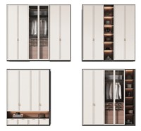 Armoire ouverte moderne et minimaliste avec porte de dressing, rangement ouvert, gris et blanc avec accents en bois, design multi-zones