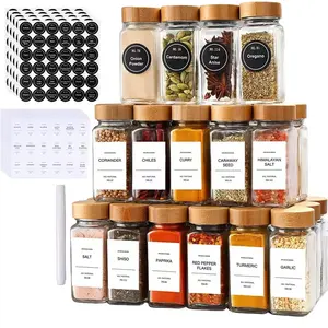 Free Labels Square 15 pcs/Box Bamboo Lid 4oz 100ml Spice Garrafas De Tempero De Vidro Frascos Set