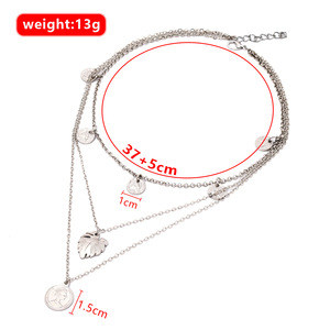 <b>Layered</b> <b>Necklace</b> Women Tibetan <b>Silver</b> Alloy <b>Silver</b> Plated Link Chain Charm Pendant Plant Leaf Vintage Style Fashion Jewelry - Product Image 4