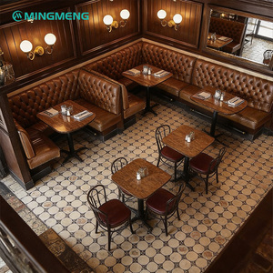 MINGMENG <b>Restaurant</b> Booth <b>Set</b> L-Shape Leather Upholstery Wood Frame Traditional Design For Dining Area - Product Image 4