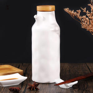 Botella de aceite de cerámica Chaozhou de 375 ml, rectangular, con tapa de madera, a prueba de fugas, frasco de almacenamiento para cocina, dispensador de salsa de soja y vinagre - Product Image 5