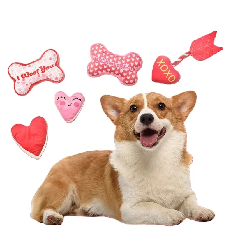 Großhandel Ins Style Hersteller Valentinstag Mode Romantische Knochen Plüsch Hund Quietschen Spielzeug Dekompression Hund Kauen Spielzeug