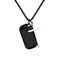 Stainless Steel Dog Tag Cross Necklace Pendants Black Silver Men's English Bible Tag Pendant with Immanuel Cross Chain Necklace