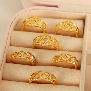 European Style Gold Plated <b>Ring</b> Geometric Star <b>Open</b> Hollow Design For Women Gift Jewelry - Product Image 1
