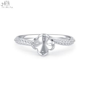 Anillo de compromiso con diseño de capullo de diamante, el más popular, de oro blanco macizo de 18 quilates con diamante natural auténtico, engaste semimontado, para mujer, banda de boda - Product Image 1