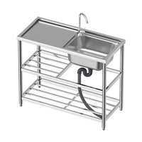 Évier de cuisine professionnel en acier inoxydable avec table de travail intégrée, évier utilitaire pour lavage des mains, idéal pour restaurant, maison, camping, station de lavage
