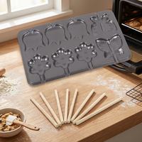 Poêle à biscuits sucettes et lapin en acier au carbone, 6 tasses, nouvelle collection, ustensiles de cuisson pour gâteau, pâtisserie, moule à bonbons avec jeu de bâtons en bois