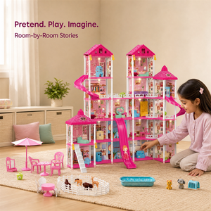 Ensemble de construction de <span class=keywords><strong>maison</strong></span> de poupée Villa de 368 pièces, 19 pièces, rose, avec double toboggan, meubles et accessoires, <span class=keywords><strong>pour</strong></span> jeu d'imitation intérieur, cadeau familial - Product Image 5