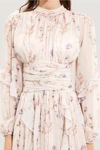 Liu Ming 2025 Neues Damen Chiffon Abendkleid - Blumendruck Gerüschtes Langarm-Ballkleid (Elegante Midi-Länge) - Product Image 6