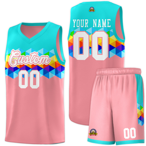 <span class=keywords><strong>Ensemble</strong></span> <span class=keywords><strong>de</strong></span> basketball imprimé respirant grande taille, personnalisé, arc-en-ciel turquoise et rose Messi, haute qualité, vente en gros, pas cher - Product Image 1