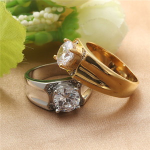Fashionable Titanium Steel Round Brilliant Cut Diamond <b>Ring</b> Women's Wedding Jewelry Gold Color Retro Style - Product Image 4