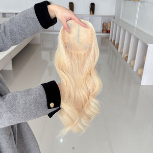 Nouvelle perruque européenne durable et respirante, cheveux blonds ondulés, 14-18 pouces, mono top 5*6, postiche en cheveux humains pour femme blanche # 60 Couleurs - Product Image 6