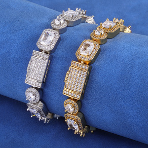 Pulsera de circonita con cadena de azúcar roca mixta cuadrada y redonda, con hebilla de diseño manual, moderna, unisex, accesorios. - Product Image 2