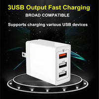Adaptor dinding Universal, pengisi daya dinding 3 Usb Cepat Port 30W 5V 3A 2,4 A multifungsi