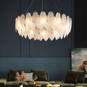 Luminaire suspendu moderne minimaliste de style français, chambre à coucher, lustre en verre simple moderne, plumes - Product Image 1