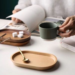 Bandeja ovalada de madera de color natural para servir té, café y postres, para uso doméstico. - Product Image 1