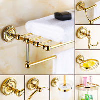 Ensemble d'accessoires de salle de bain de luxe en cuivre doré, porte-serviettes mural, crochet pour peignoir, porte-papier toilette pour hôtel, villa