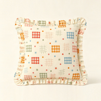Housse de coussin décorative en coton 100% à imprimé géométrique gingham coloré et volants pour canapé, chambre et décoration intérieure – Vente en gros