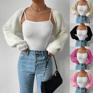 Nouveau Haut Court en Maille Côtelée Balletcore à Manches Raglan Longues et Gilet Boléro Ouvert pour Femme, Vêtements Décontractés d'Automne au <span class=keywords><strong>Crochet</strong></span> - Product Image 1
