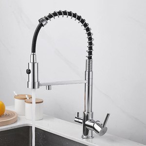 Chrome hiện đại Vòi Nước Nhà Bếp kép xử lý 360 độ linh hoạt Pull-down Lọc 3-cách Brass nước Mixer tap gốm van lõi - Product Image 5