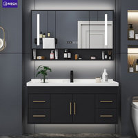 Vanit kamar mandi, hiasan kulit Modern mewah dengan cermin pintar Hotel Modern atau furnitur rumah bahan MDF lemari kamar mandi