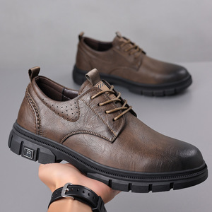 Zapatos Oxford de cuero dividido para hombre, con punta redonda, cordones, suela de goma, entresuela de EVA, para todas las estaciones, informales. - Product Image 4
