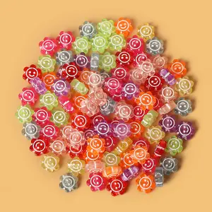 Factory Price Bulk Accessories DIY bracelet loose beads wholesale big hole rainbow smiling acrylic bead