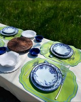 Sets de Napperons Personnalisés en Coton Vert Brodé avec Bordure Colorée pour Mariages, Restaurants et Dîners