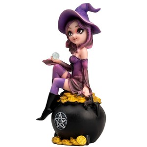 รูปปั้นนางฟ้าแม่มดสวยงาม วาดด้วยมือ งานฝีมือเรซิ่น รายละเอียดประณีต พร้อมกระปุกแก้วใส่เหรียญ สำหรับตกแต่งบ้านในวันฮาโลวีน ของขวัญ - Product Image 2