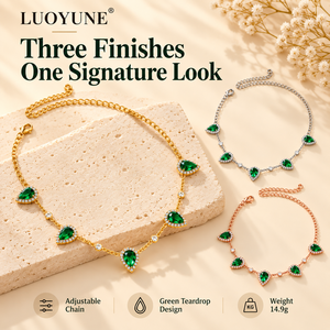 Collar LUOYUNE con colgante <span class=keywords><strong>de</strong></span> lágrima verde, cadena ajustable, tono dorado, plateado y <span class=keywords><strong>oro</strong></span> rosa, joyerí<span class=keywords><strong>a</strong></span> elegante y brillante, regalo <span class=keywords><strong>para</strong></span> mujer - Product Image 3