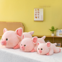 Boneka Babi Lembut Warna Pink Premium dengan Mata Besar, Boneka Hewan Tidur Panjang untuk Dekorasi Rumah, Hadiah Anak, Grosir, OEM, ODM, Custom