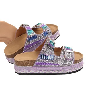 Sandali da donna grandi con doppio strass, ciabatte da spiaggia in sughero, scarpe da donna in PU - Product Image 1