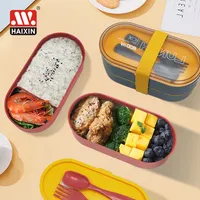 Scatola da pranzo a tenuta stagna in plastica di vendita calda Haixin scatola da pranzo a due strati per microonde bento box con forchetta e cucchiaio