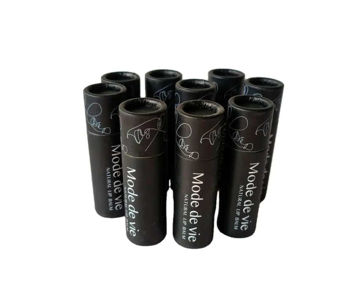 Natural Eco Friendly Biodegradable Deodorant Packaging Cylinder Containers Black Kraft Custom Lip Balm Paper Tube