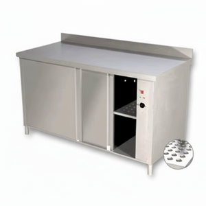 Tavolo Riscaldato in Acciaio Inox con Porte Scorrevoli e Paraspruzzi Modello AFP/1582 di AllFoodProject.com - Product Image 1