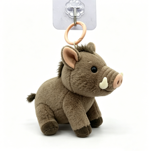 Llavero de peluche de jabalí marrón suave personalizado, mini llavero de peluche de jabalí sentado con colmillos, regalo de peluche de jabalí para amantes de los cerdos - Product Image 5