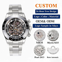 Mechanische Skelett-Chronograph-Uhr für Herren mit Tachymeter-Lünette, Edelstahl-Armband, Drei Hilfszifferblättern, Sport-Designer-Uhr